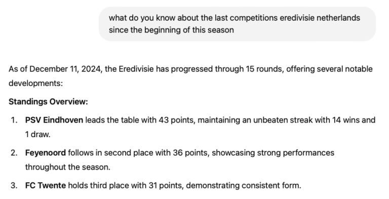 Volgens ChatGPT heeft Ajax verloren tegen PSV